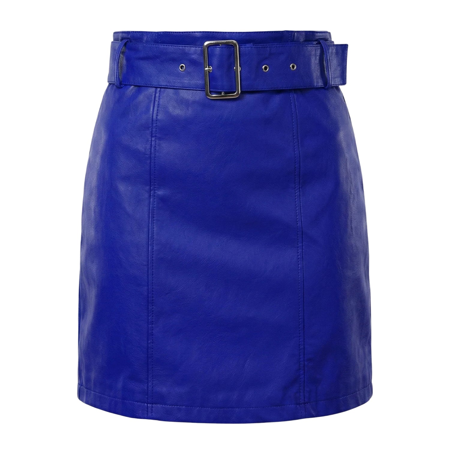 Women’s A-Line Casual Blue Lambskin Leather Skirt