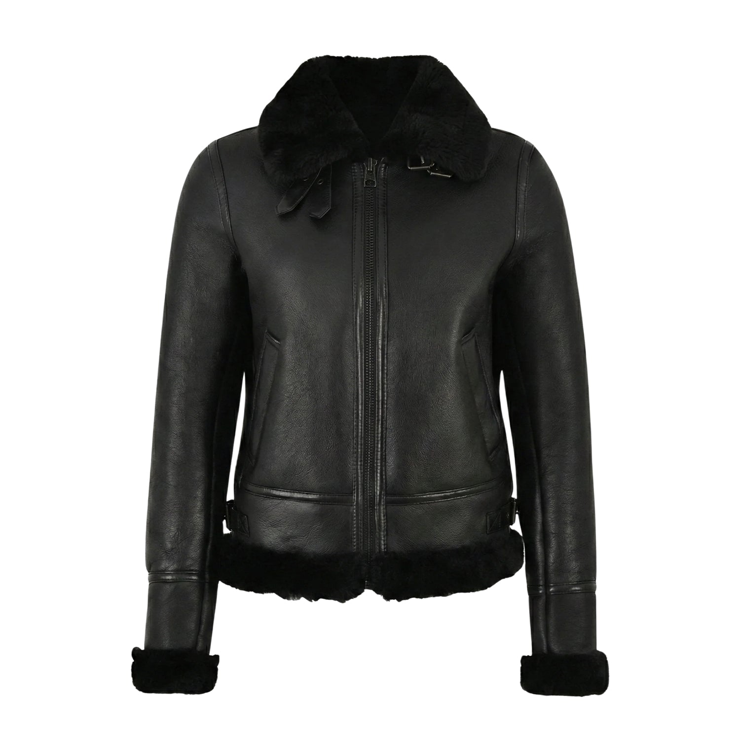 Women's Aviator Shearling Lined Black Leather Jacket