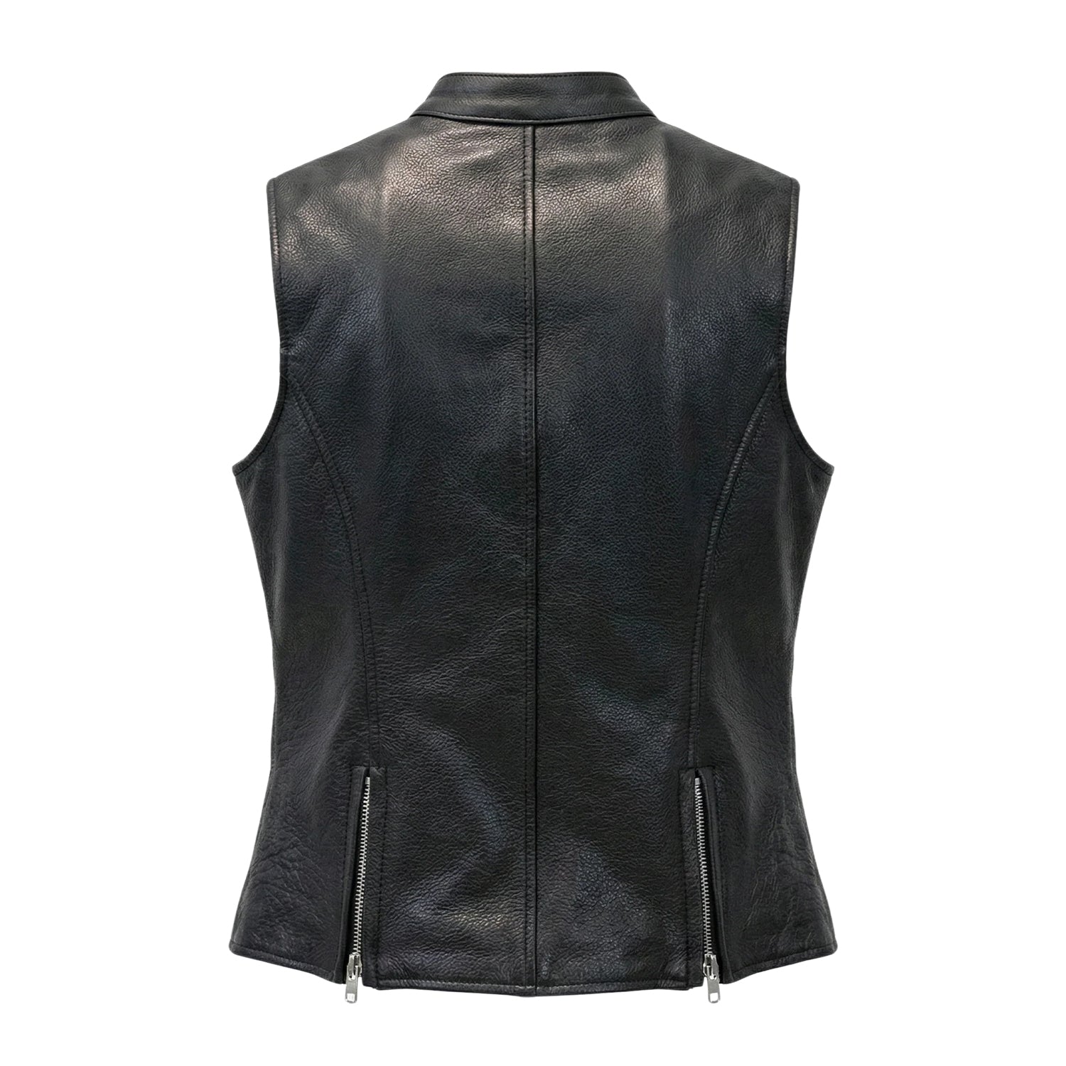 Women's Biker Biker Club Black Leather Vest (Back)