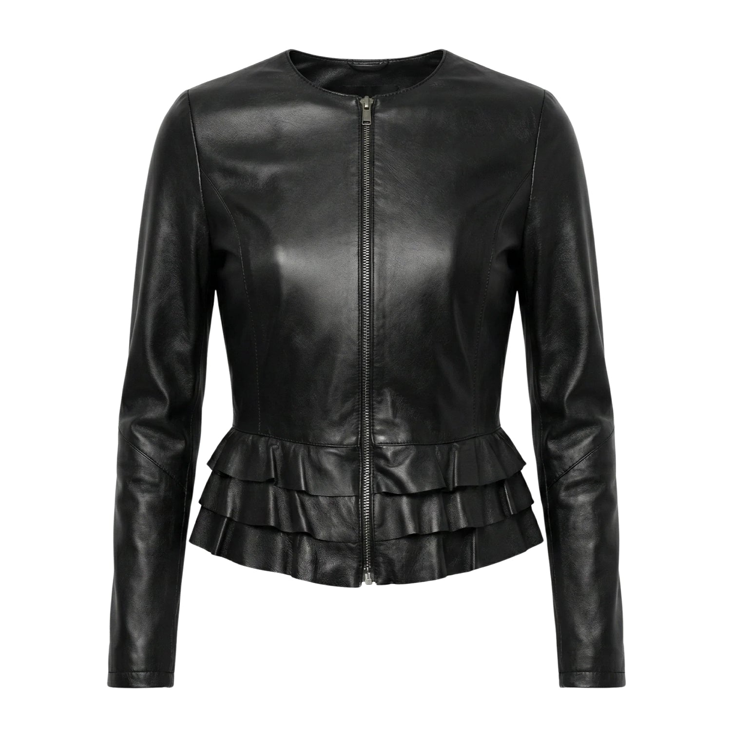 Women's Biker Durable Stitching Black Leather Jacket