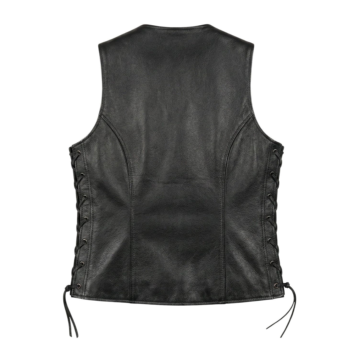 Women's Biker Fur Lining Black Leather Vest (Back)