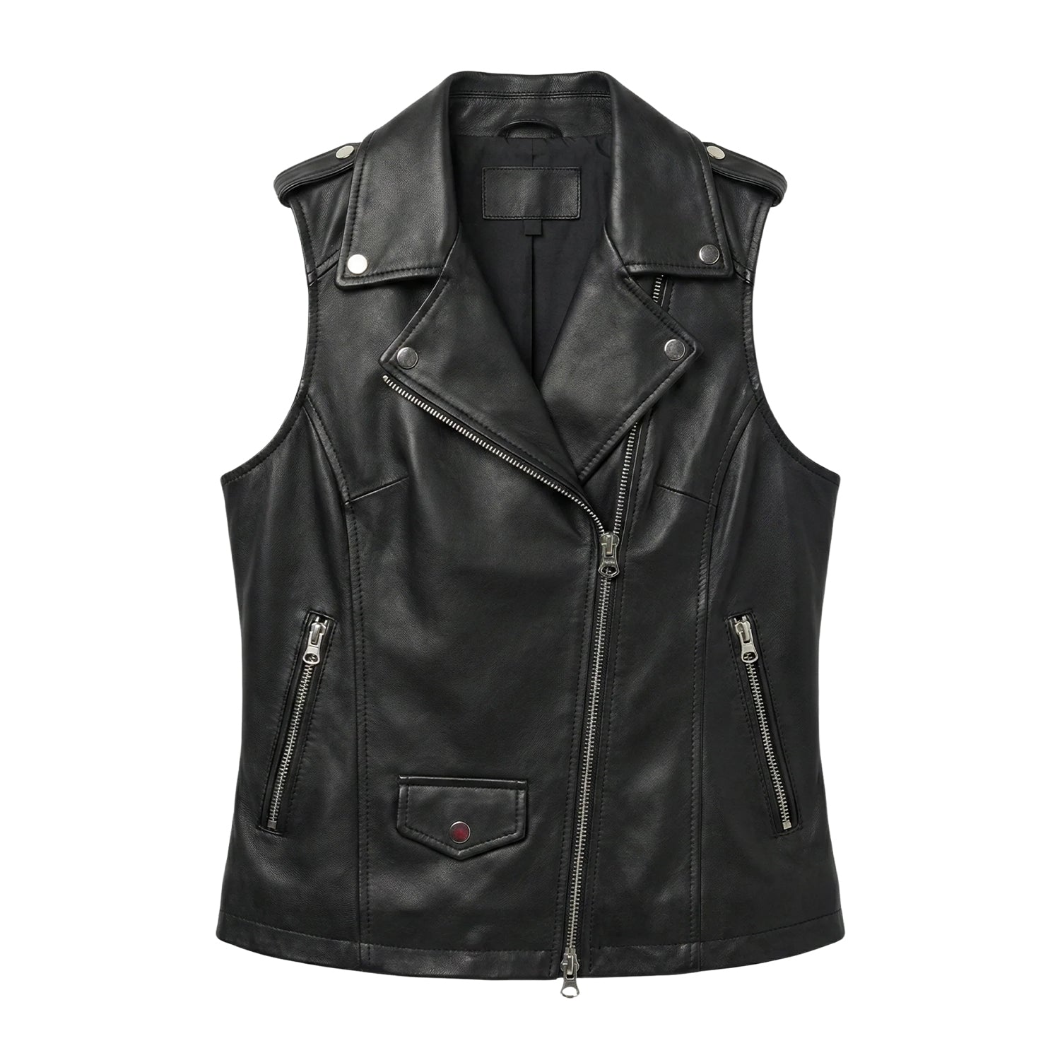 Women's Biker Sheepskin Leather Black Vest