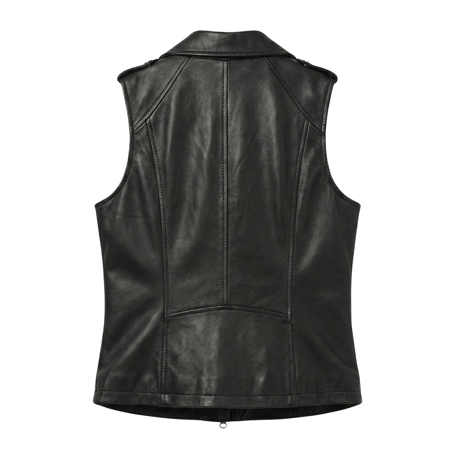 Women's Biker Sheepskin Leather Black Vest (Back)