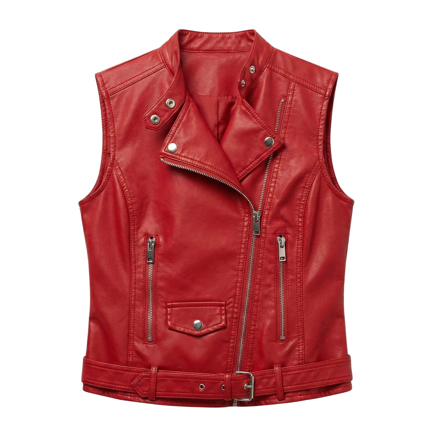 Women's Biker Sheepskin Leather Red Leather Vest