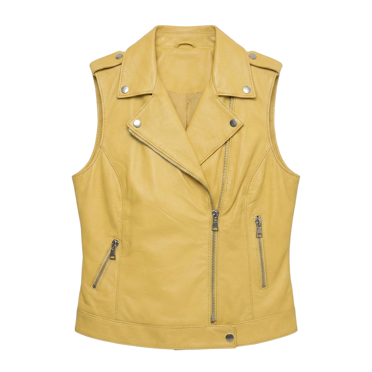 Women's Biker Sheepskin Leather Yellow Vest