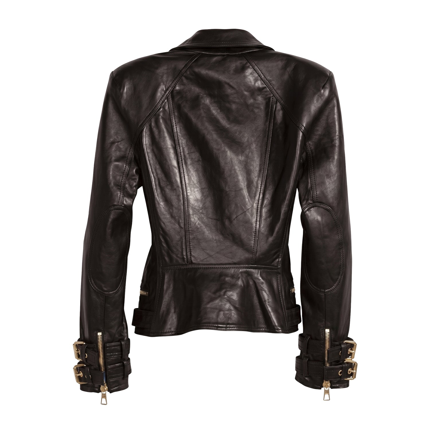 Women's Biker Slim Fit Black Leather Jacket (Back)
