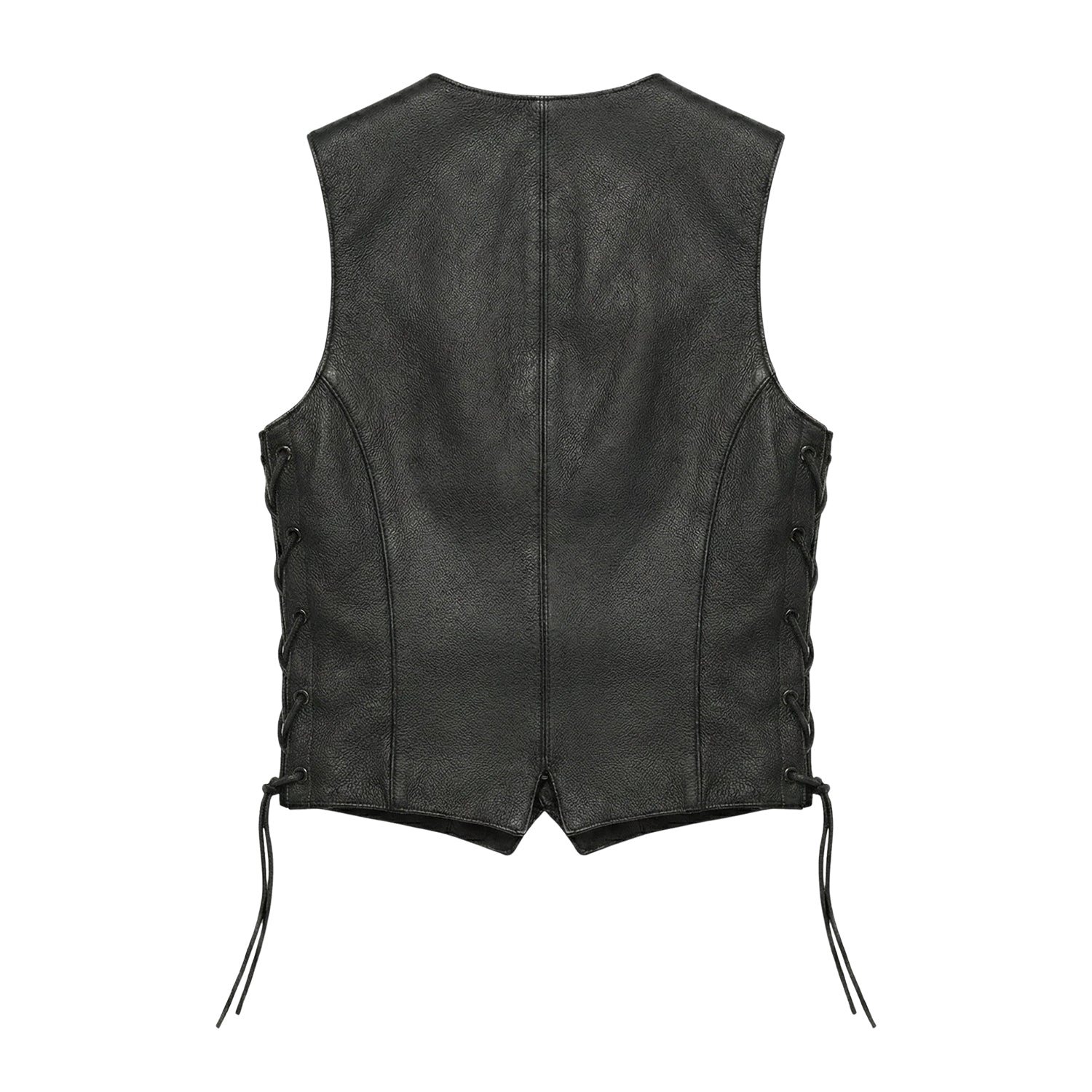 Women's Biker Tailored Fit Black Leather Vest (Back)