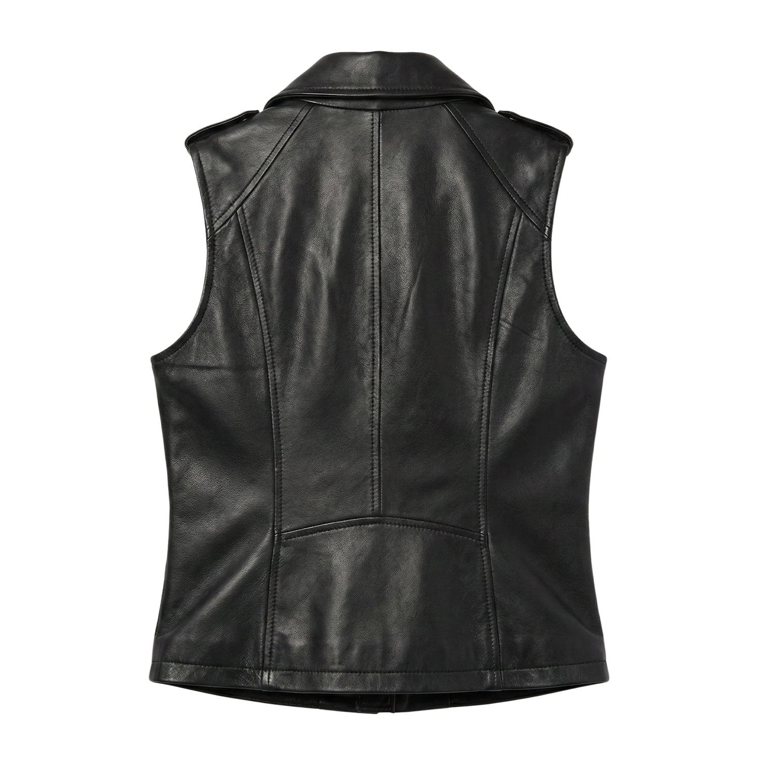Women's Biker Tailored Fit Black Sheepskin Leather Vest (Back)