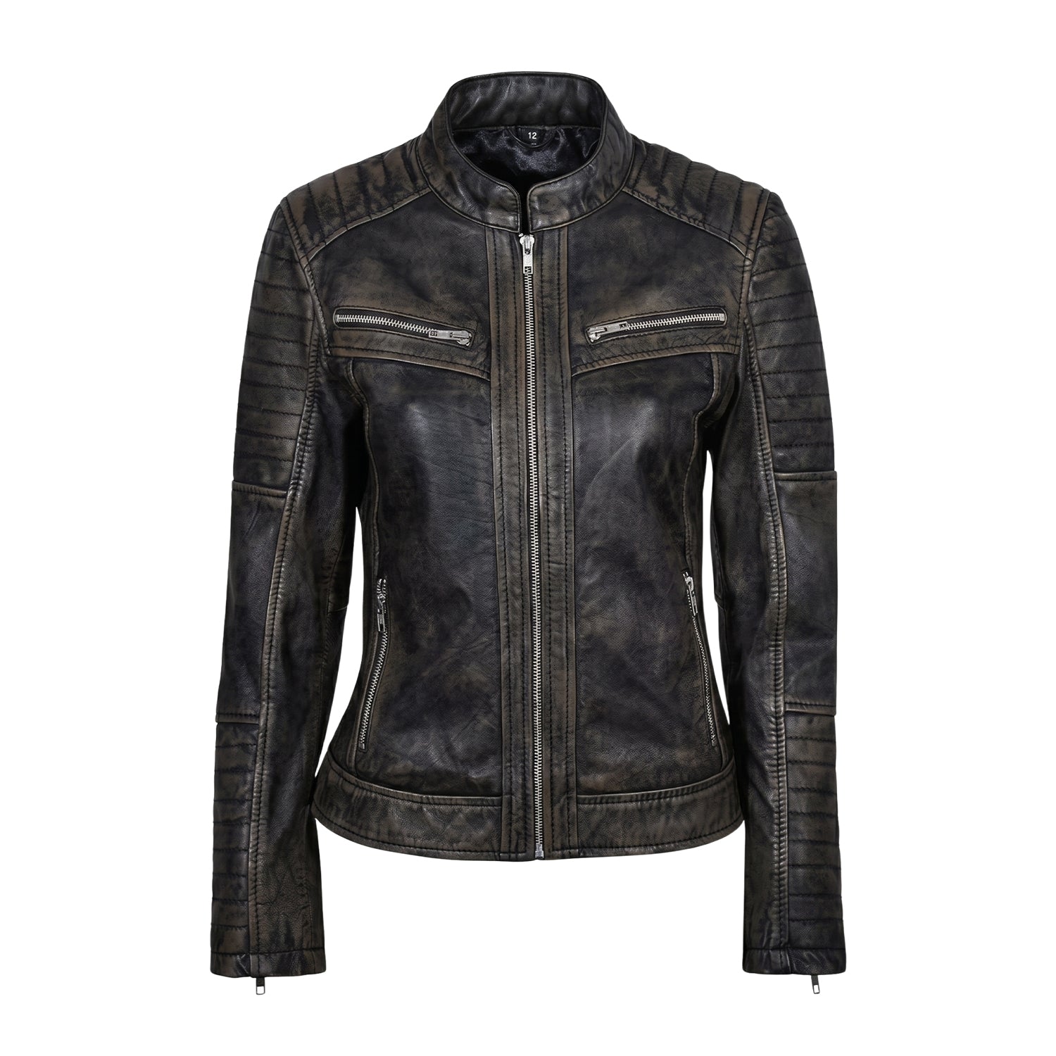 Women's Biker Zip-Up Closure Black Lambskin Leather Jacket