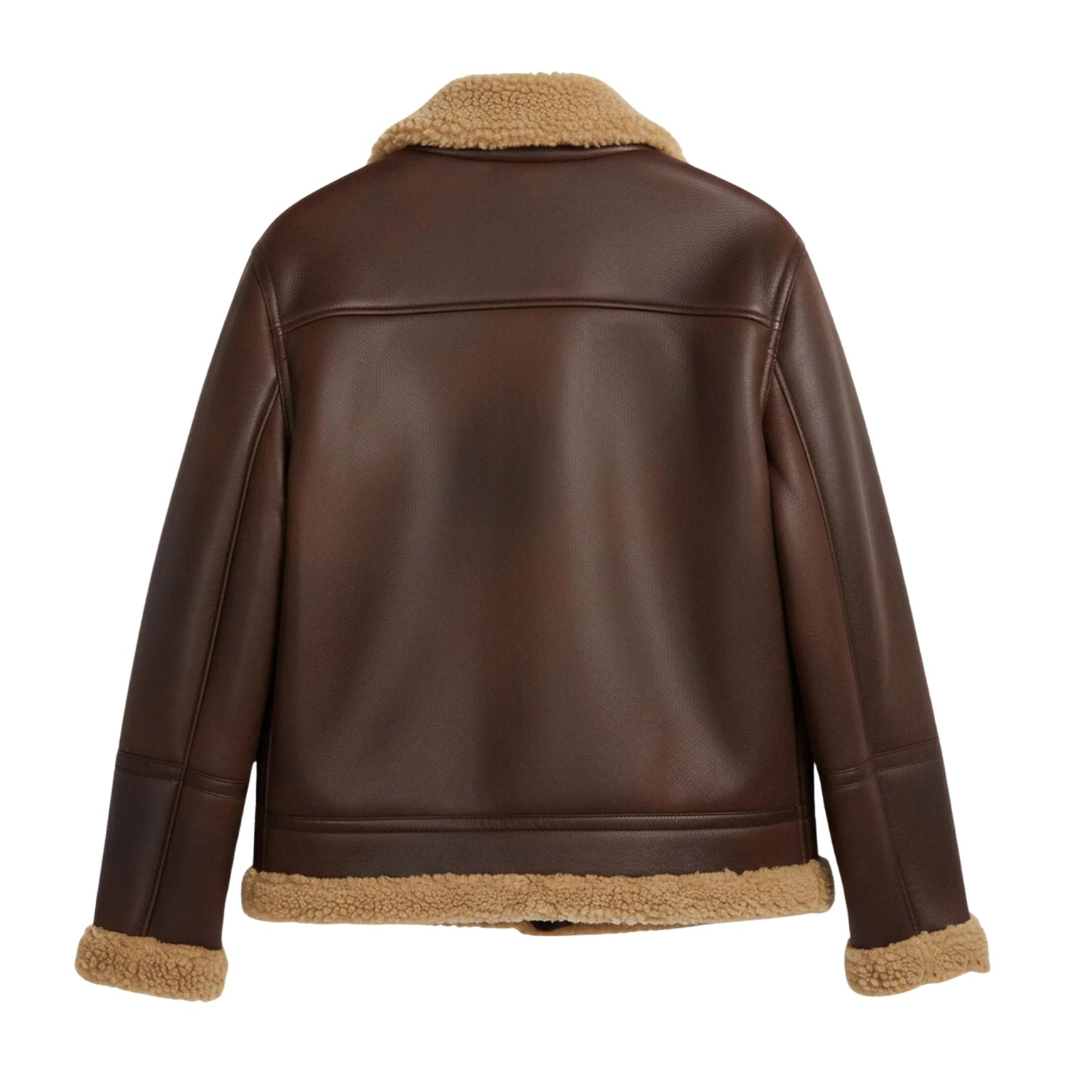 Women's Bomber RAF Aviator Design Brown Shearling Jacket (Back)