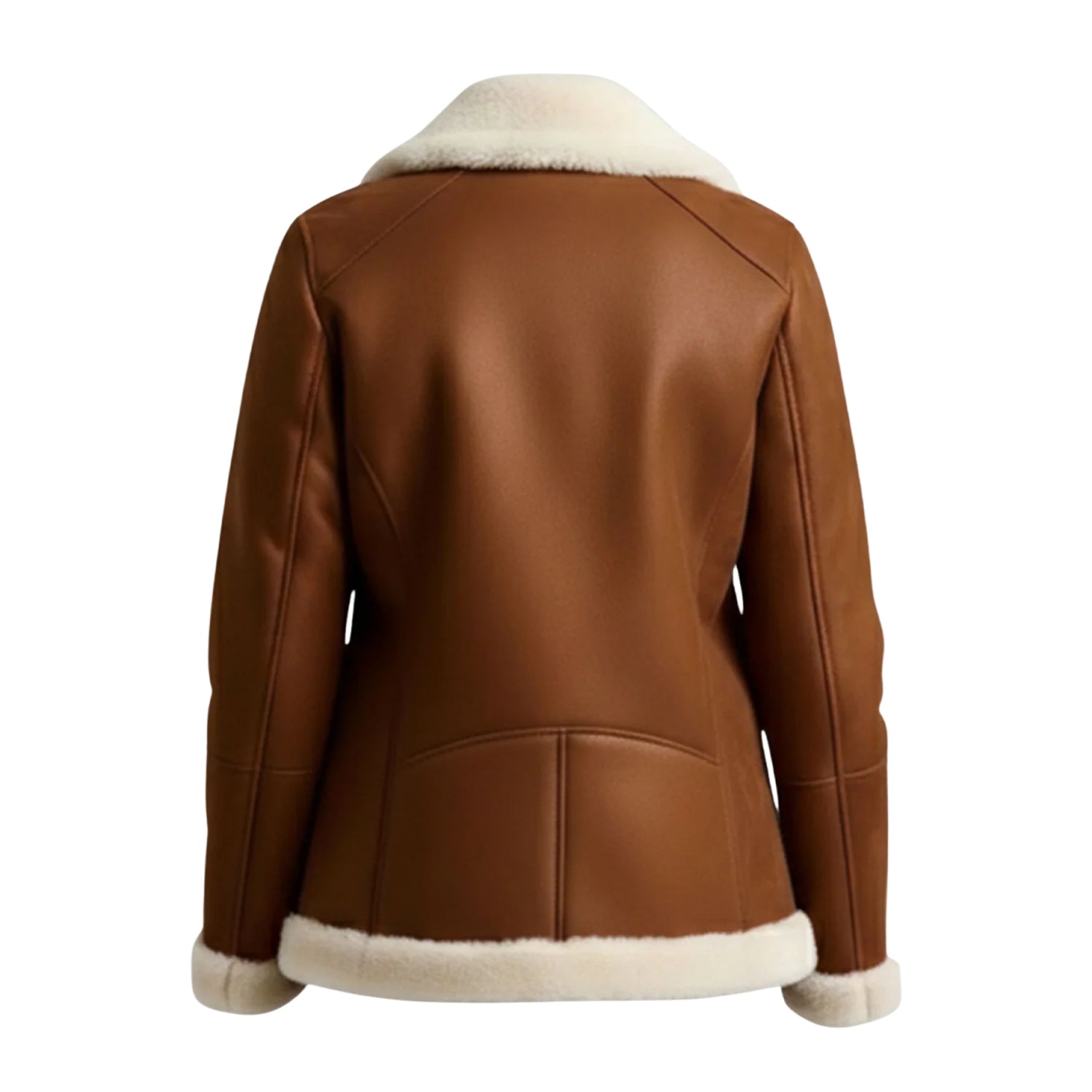Women's Bomber Shearling Lined Brown Shearling Jacket (Back)