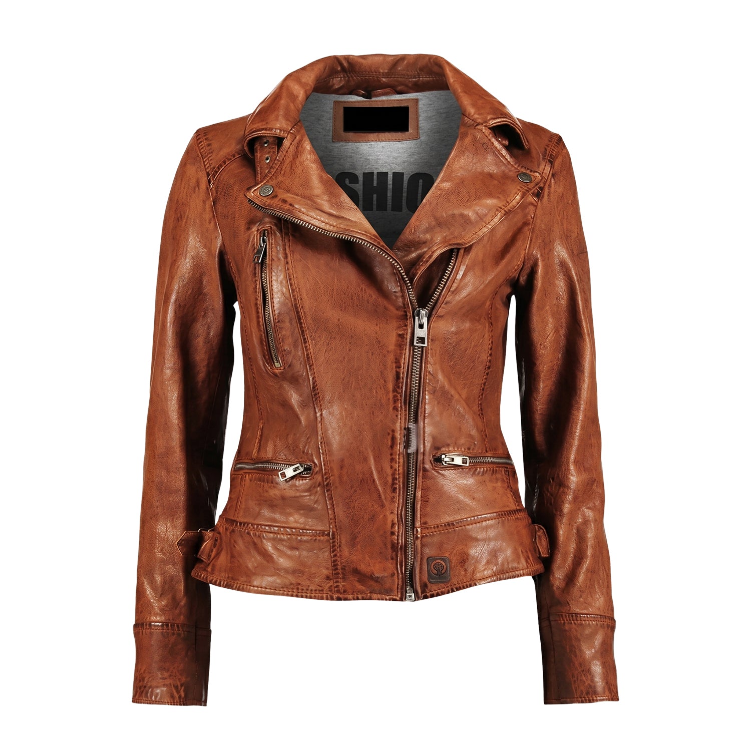 Women's Cafe Racer Vintage Design Distressed Brown Leather Jacket