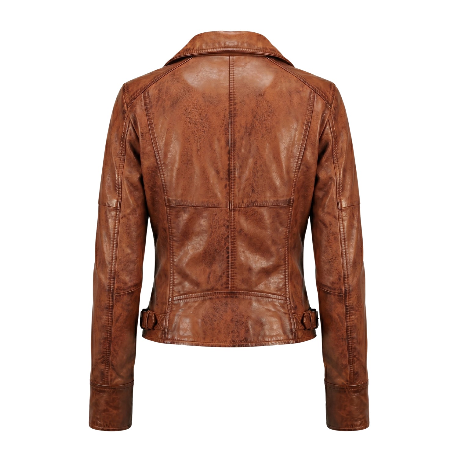 Women's Cafe Racer Vintage Design Distressed Brown Leather Jacket (Back)