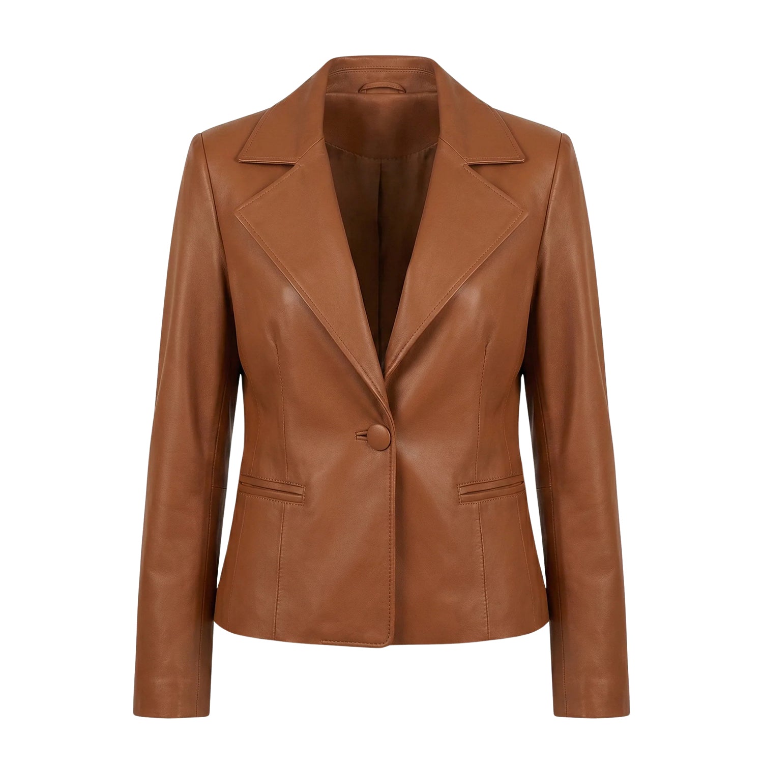 Women's Casual Biker Style Tan Leather Blazer