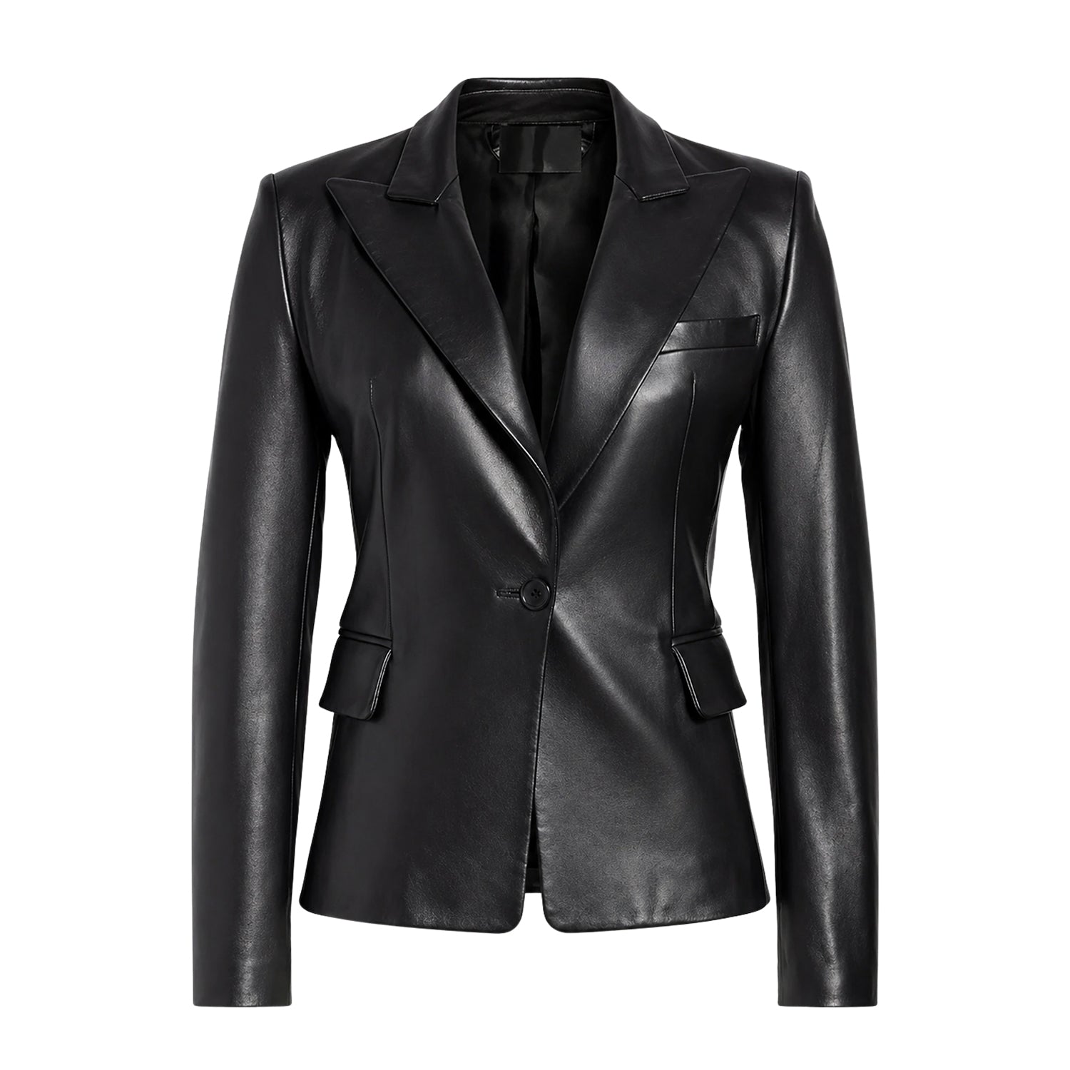 Women's Casual Fitted Design Black Leather Blazer