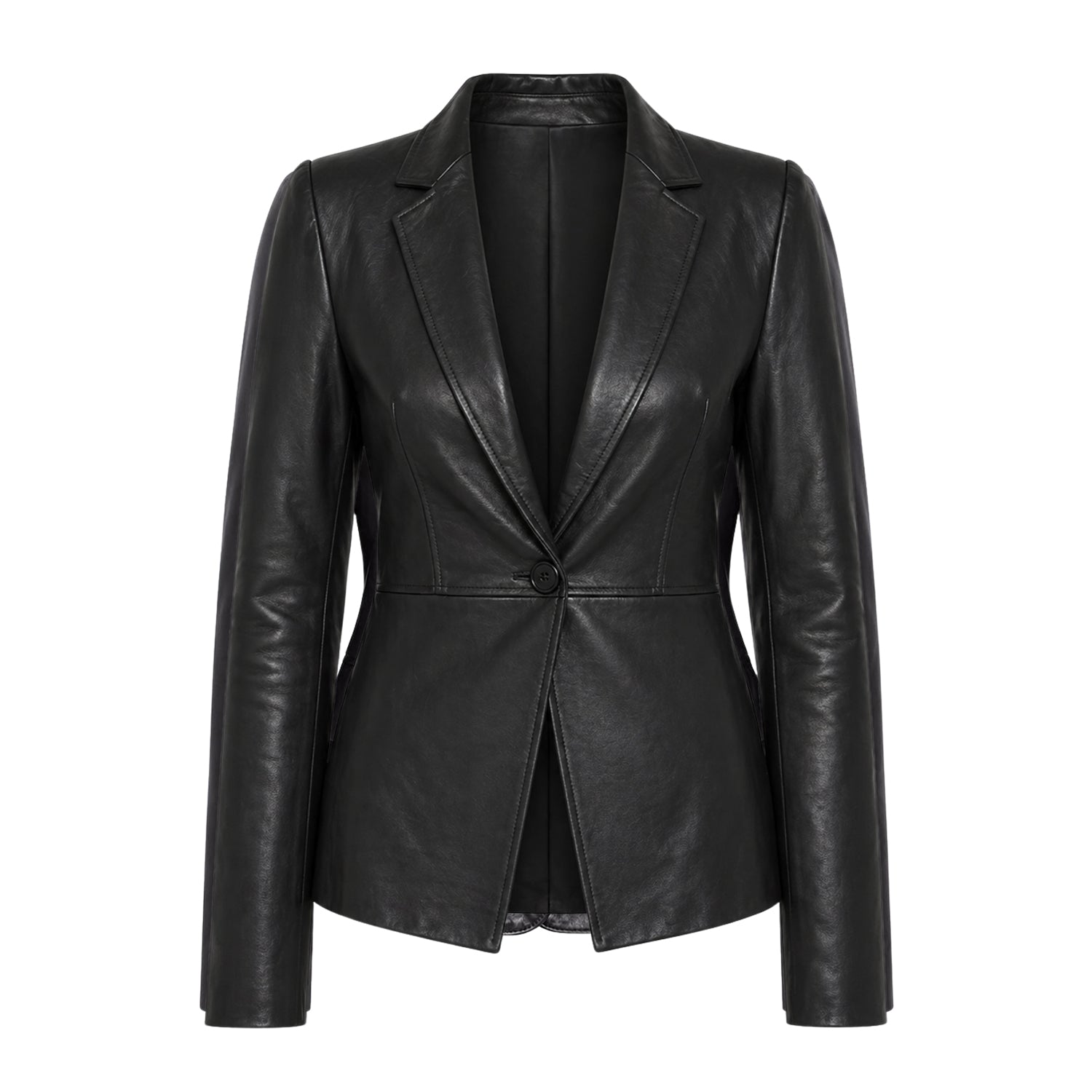 Women's Casual Functional Details Black Leather Blazer