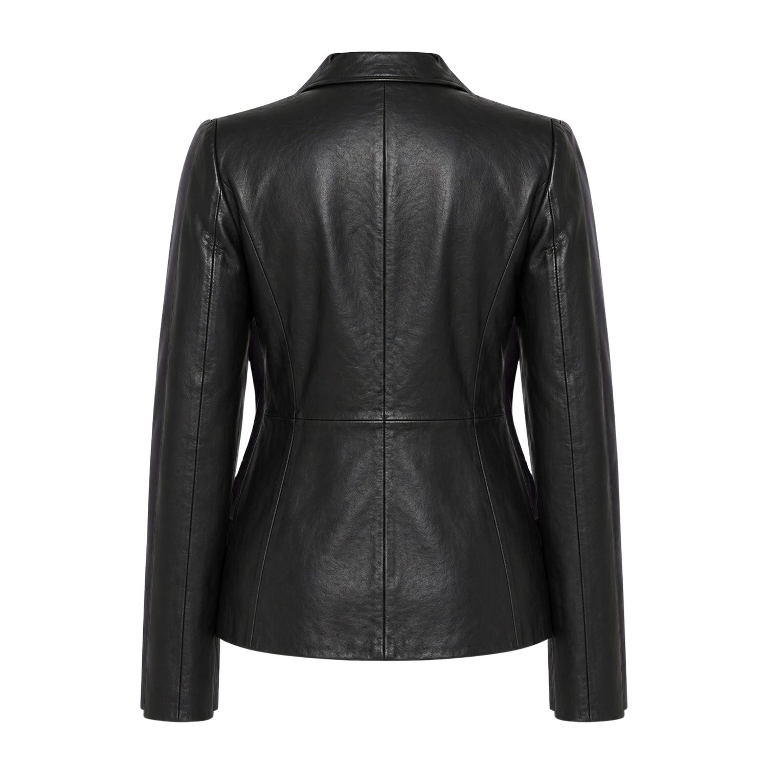 Women's Casual Functional Details Black Leather Blazer (Back)