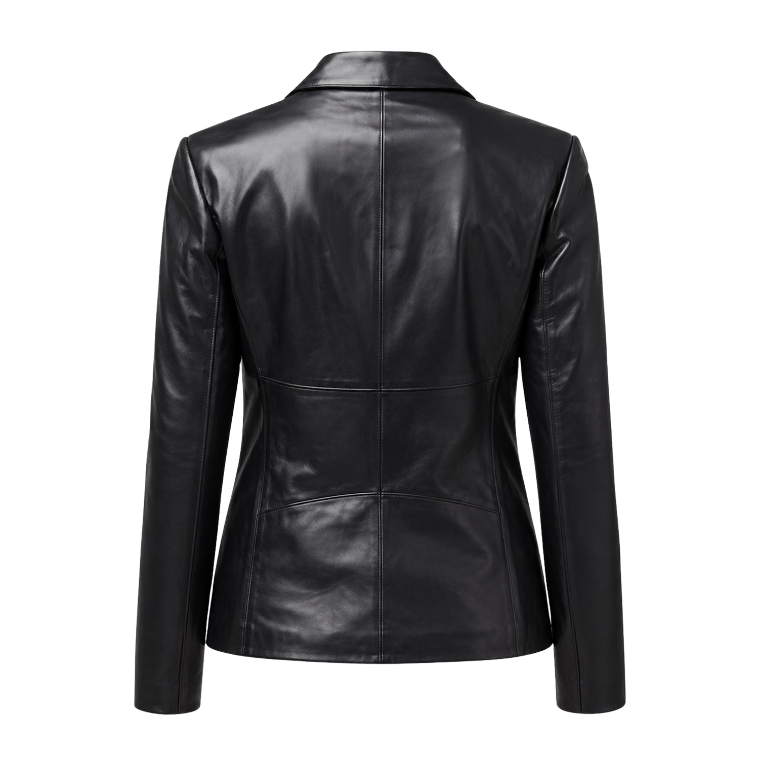 Women's Casual Lambskin Leather Black Blazer (Back)