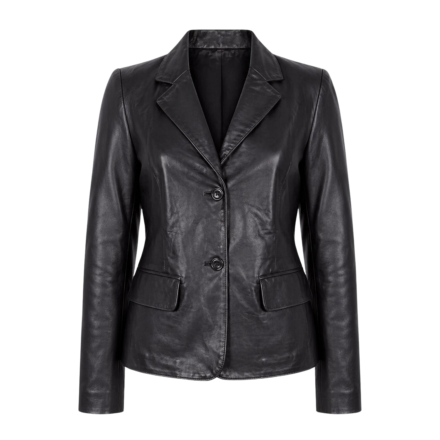 Women's Casual Tailored Fit Black Leather Blazer