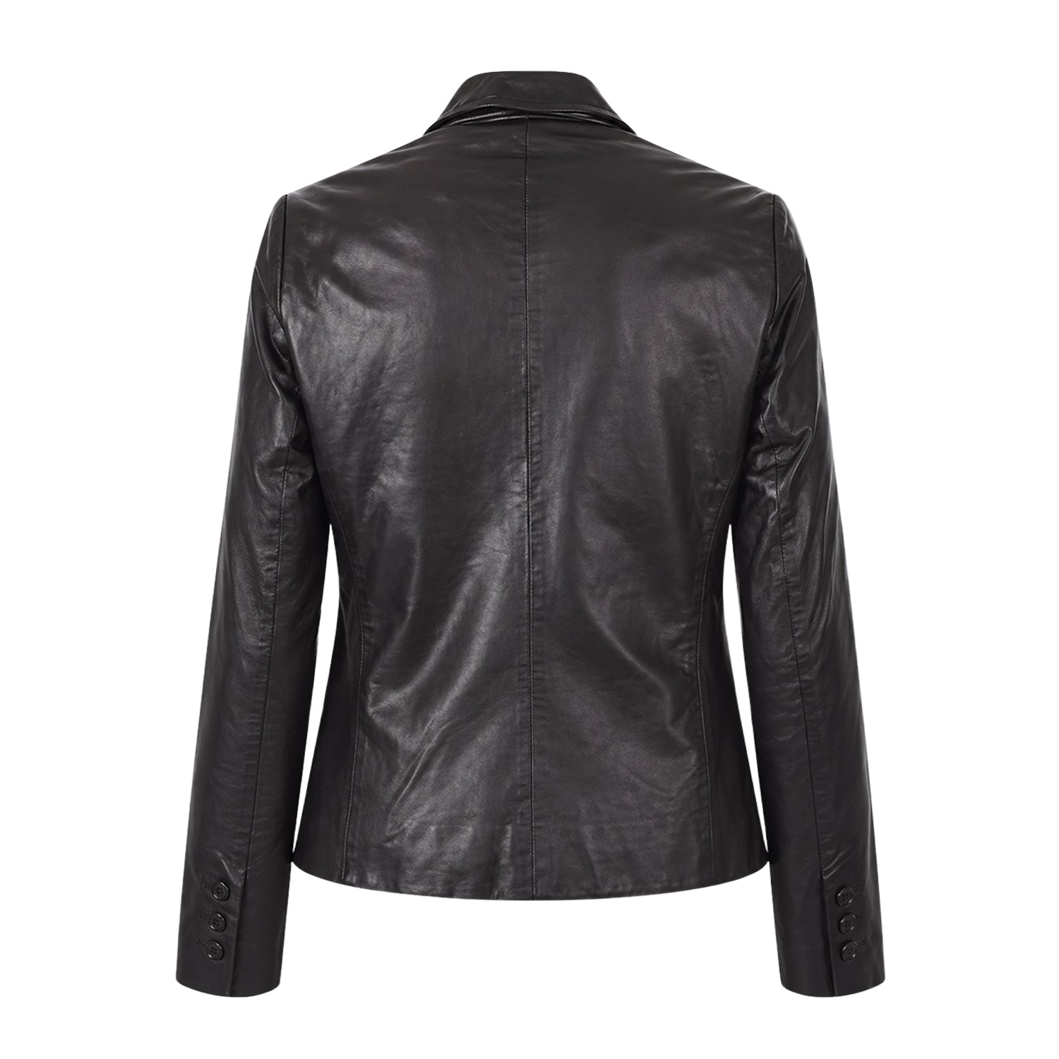 Women's Casual Tailored Fit Black Leather Blazer (Back)