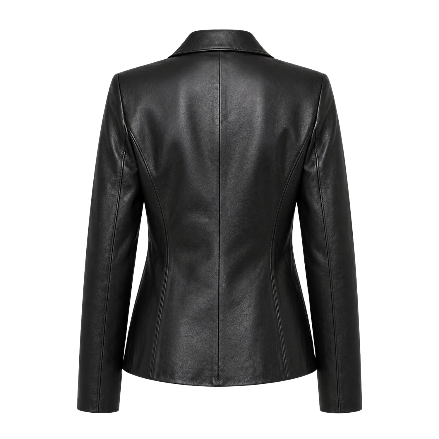 Women's Casual Trench Biker Hybrid Leather Black Blazer (Back)