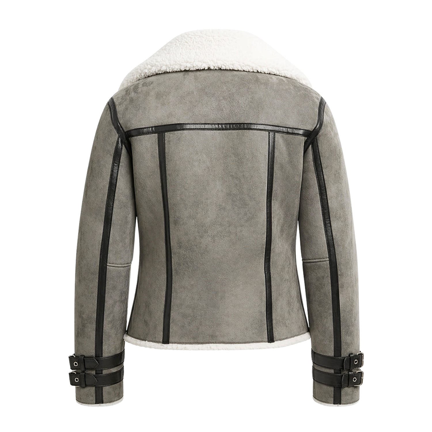 Women's Coat Suede Exterior Grey Shearling Jacket (Back)