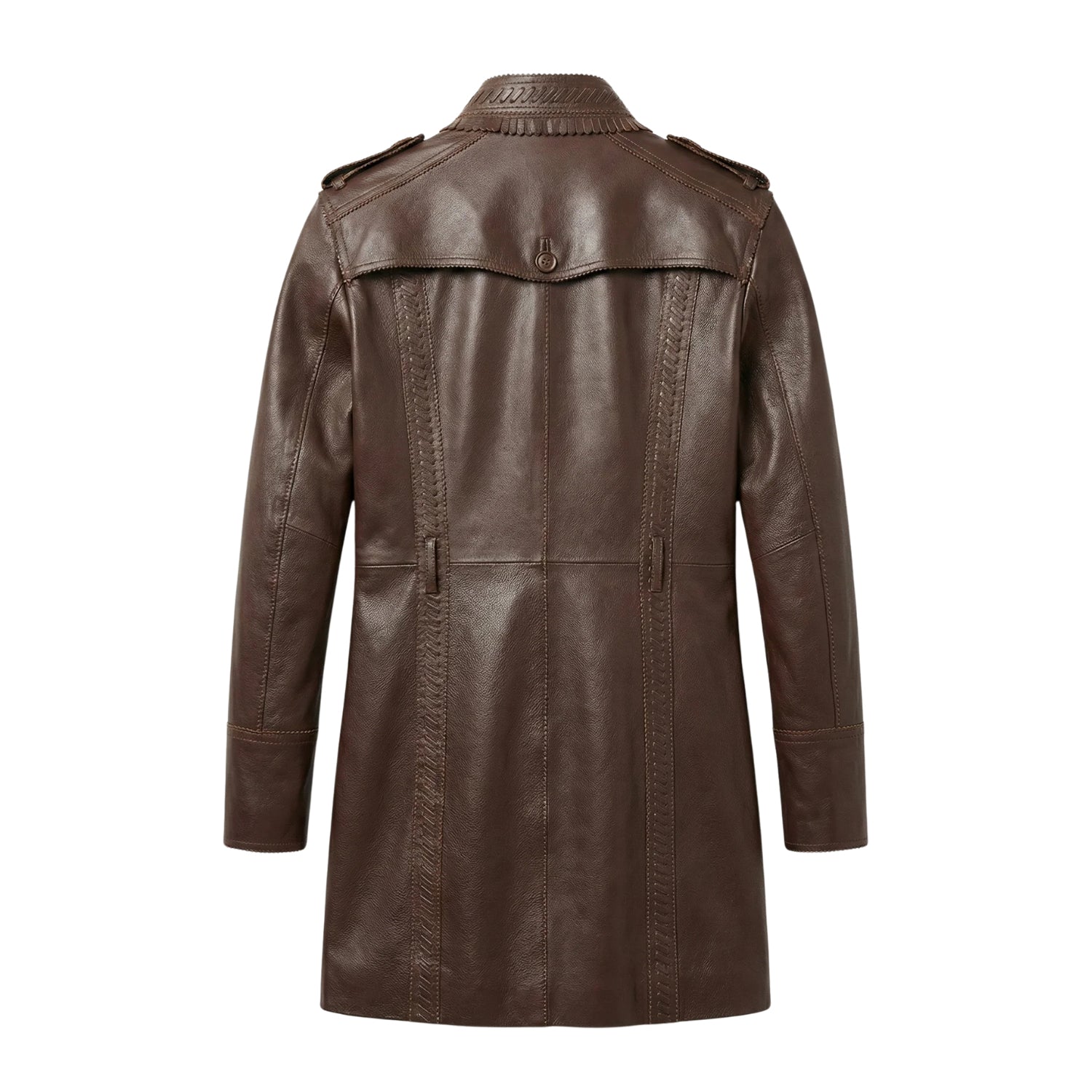 Women's Double Breasted Belted Waist Brown Trench Coat (Back)