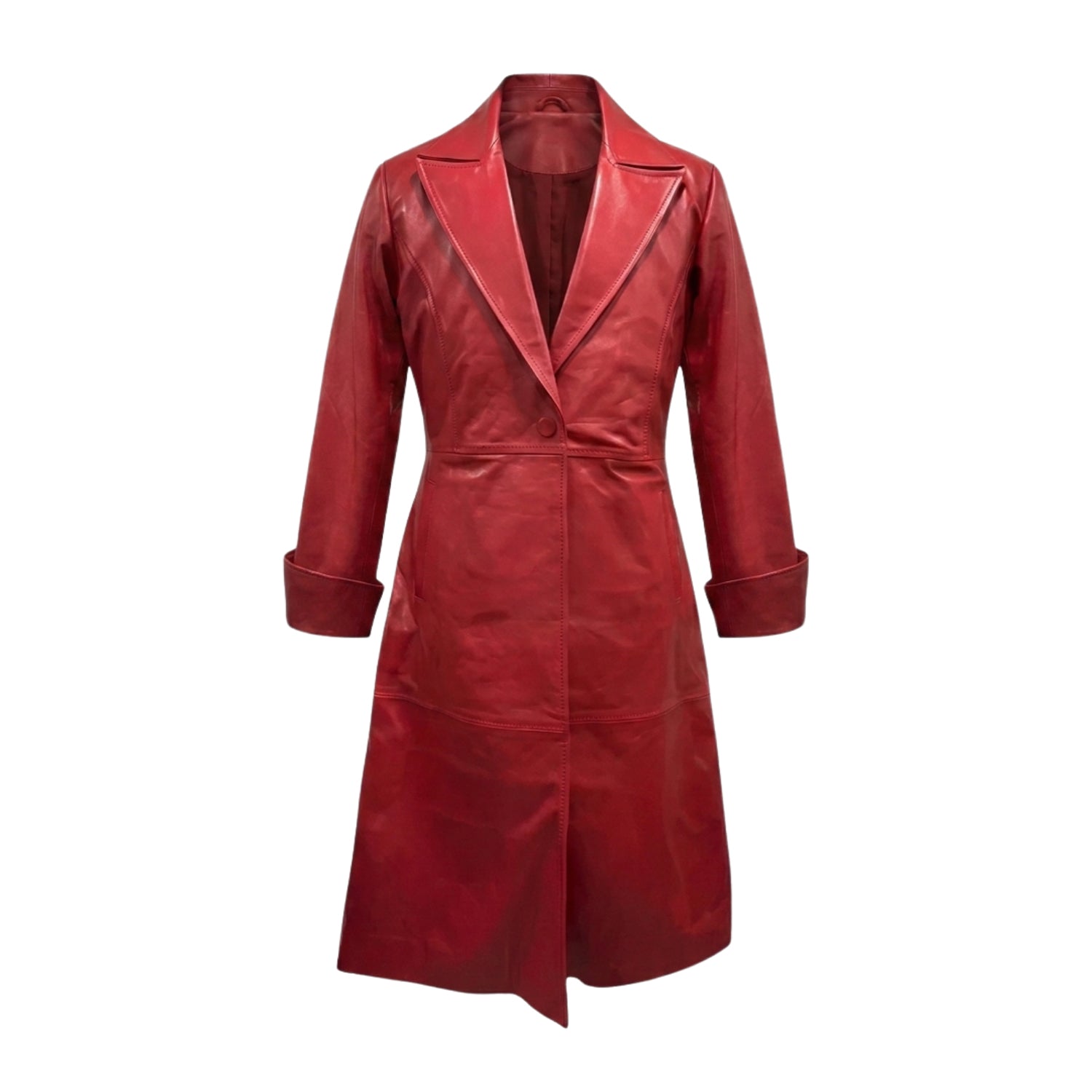 Women's Double Breasted Belted Waist Red Trench Coat