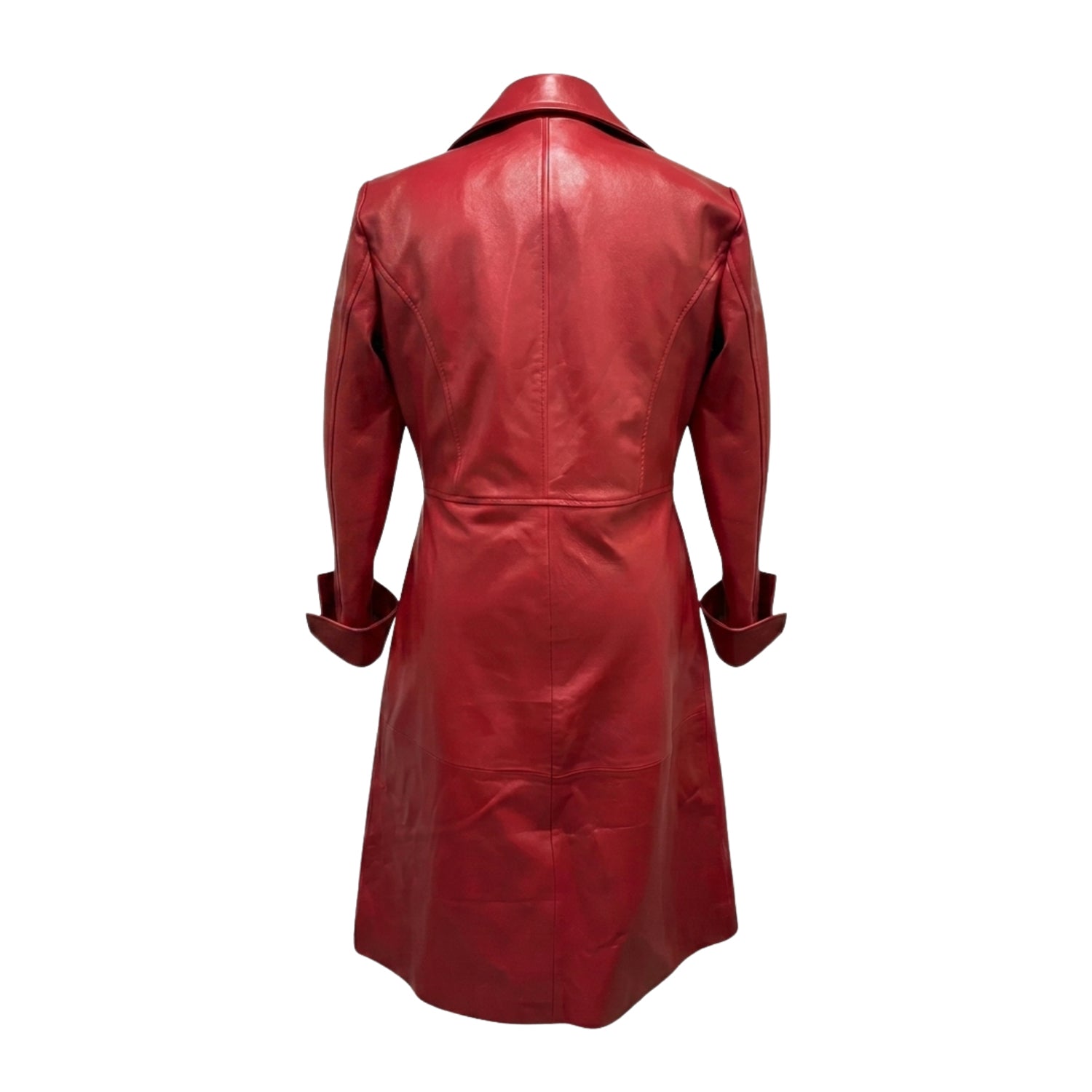 Women's Double Breasted Belted Waist Red Trench Coat (Back)