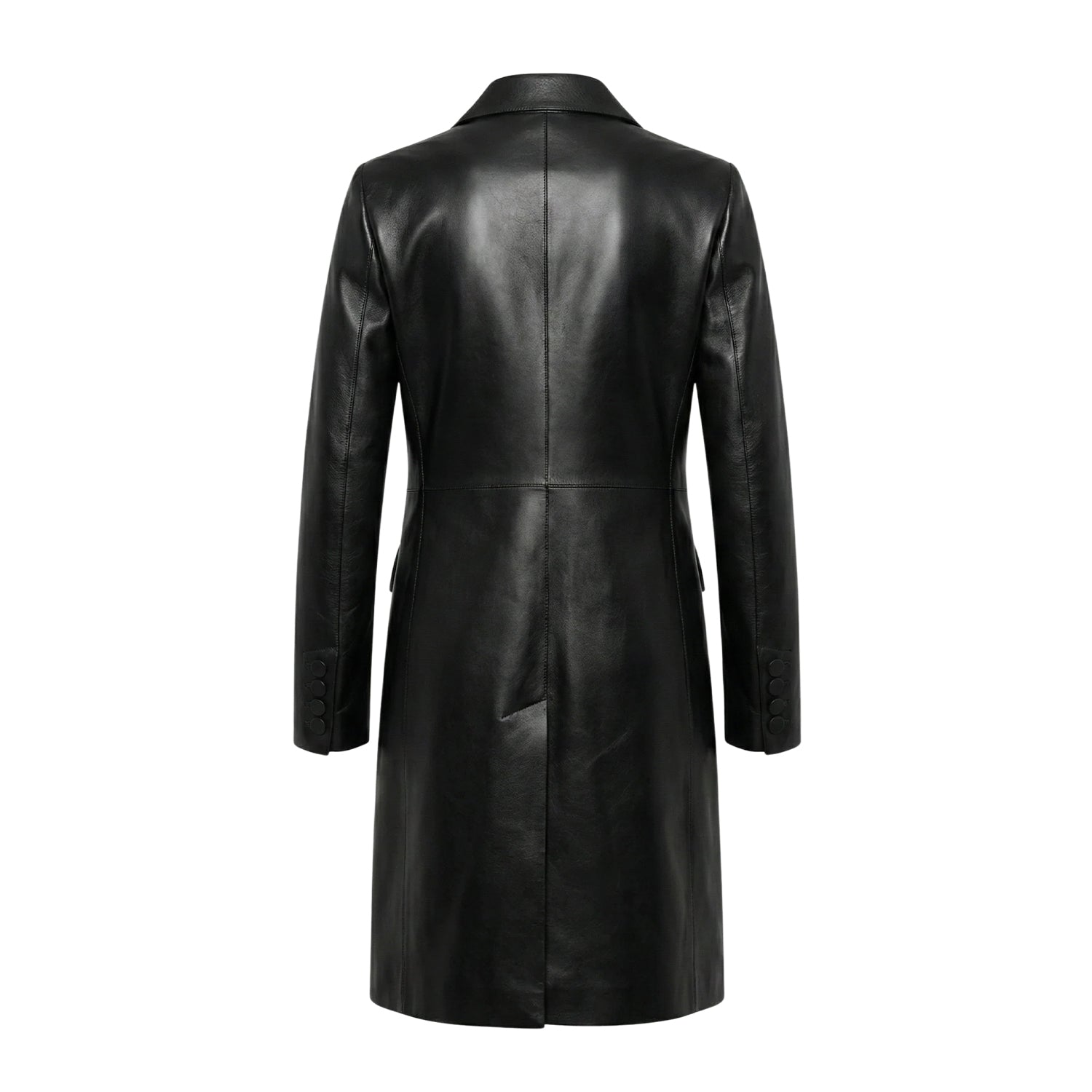 Women's Double Breasted Mid-Length Design Black Trench Coat (Back)