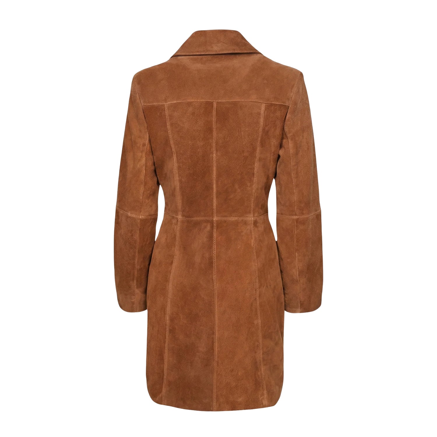 Women's Double Breasted Suede Leather Trench Coat (Back)