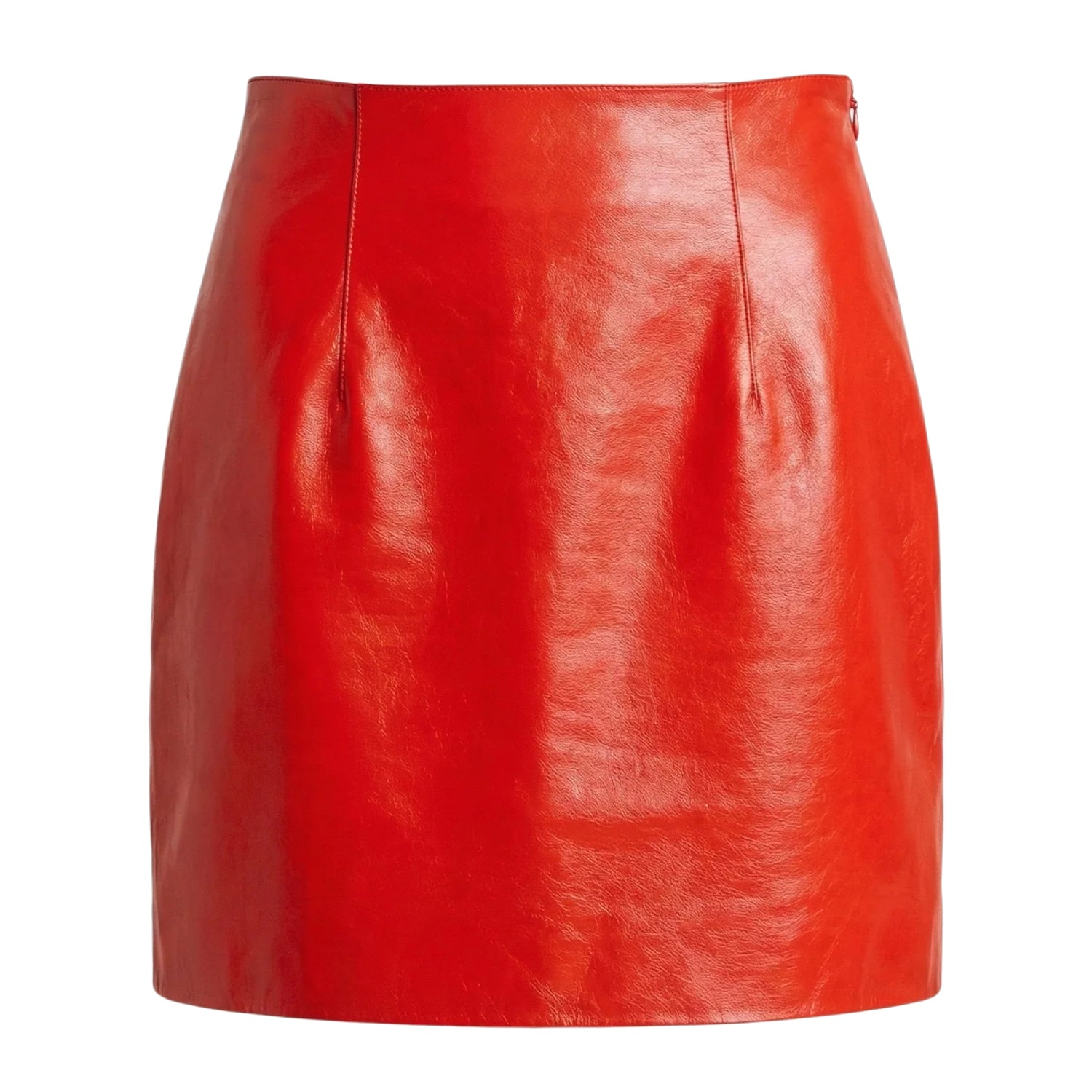 Women’s Mini Slim-Fit Red Lambskin Leather Skirt