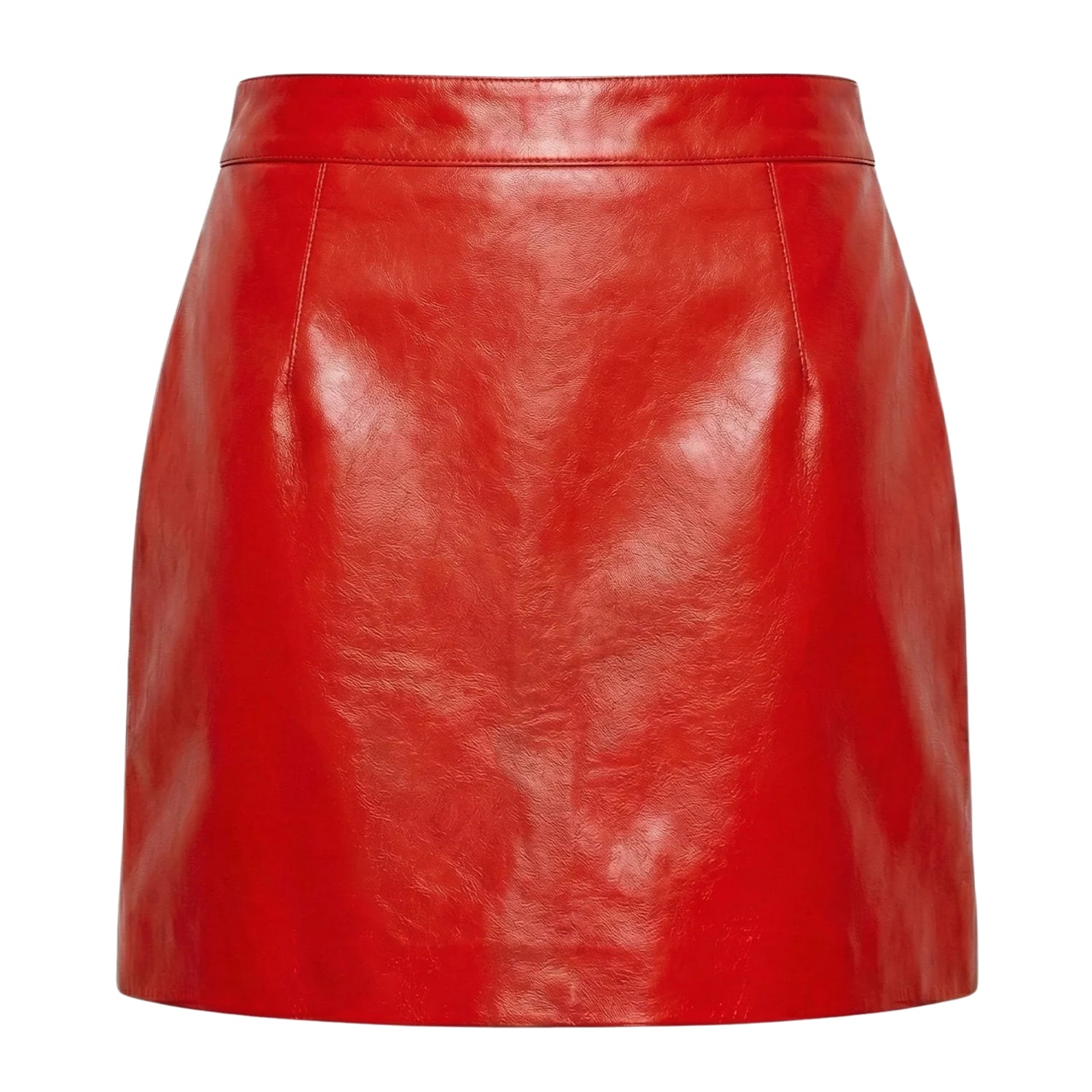 Women’s Mini Slim-Fit Red Lambskin Leather Skirt (Back)