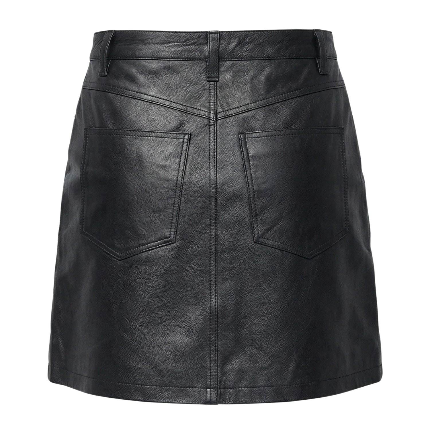 Women’s Pocket Pant Style Black Nappa Leather Mini Skirt (Back)