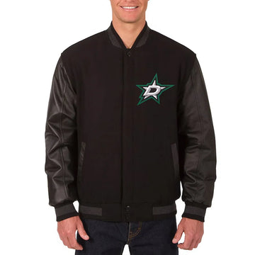 Men Dallas Stars Wool-Leather Black Varsity Full-Snap Jacket - NBA
