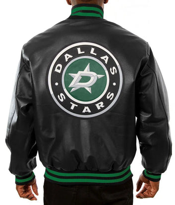 Men Dallas Stars Black Leather Varsity Jacket - NHL