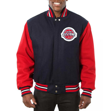 Men Detroit Pistons Two-Tone Navy Red Varsity Wool Jacket - NBA