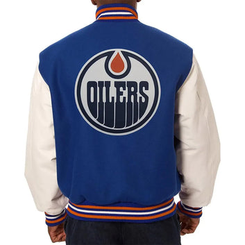 Men Edmonton Oilers Royal Blue and White Two-Tone Jacket - NHL