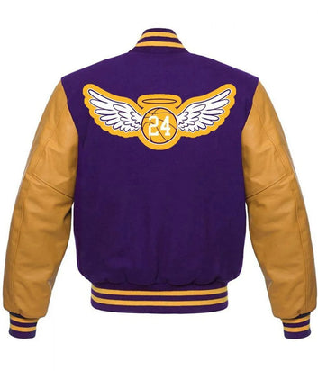 Men LA Lakers KB 24 Angel Purple and Yellow Varsity Jacket - NBA