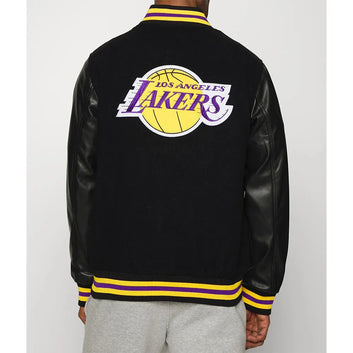 Men LA Lakers Training Team Logo Black Varsity Jacket - NBA