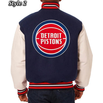 Men Detroit Pistons Style 2 Navy & White Varsity Jacket - NBA