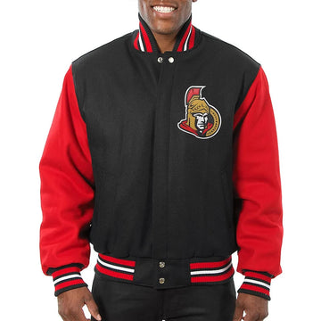 Men Black Red Ottawa Senators Varsity Wool Jacket - NHL