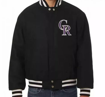 Men Letterman Colorado Rockies Black All Wool Varsity Jacket - MLB