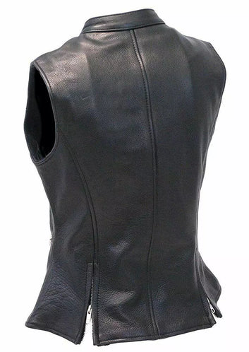 Leather Vest Women Jacket Motorcycle Size Biker Club Women  Black