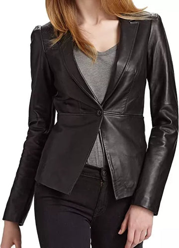 Leather Blazer Coat Jacket Women Lambskin Ladies Trench Biker Black