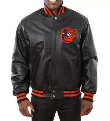 Men Baltimore Orioles Inspired Fan Letterman Varsity Jacket Genuine Soft Leather black - MLB
