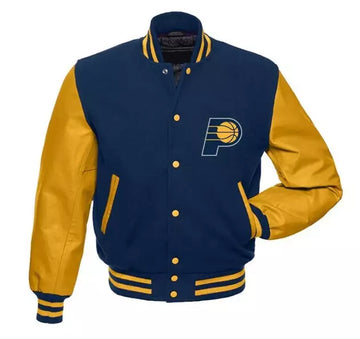 Letterman Indiana Pacers Blue and Yellow Varsity Jacket blue - NBA