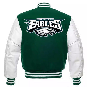 Philadelphia Eagles Green Letterman Varsity Jacket Green Wool & White Leather - NFL