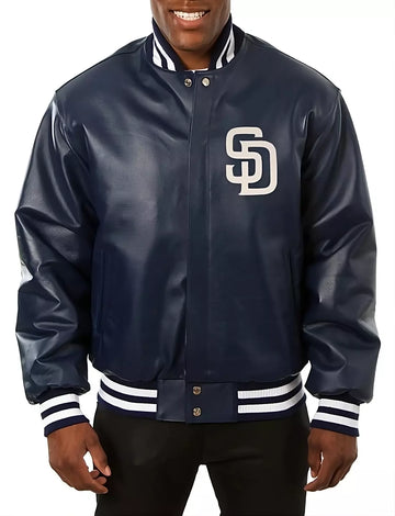 Men San Diego Padres Navy Letterman Varsity Jacket Genuine Sheep Leather - MLB