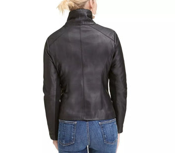 Leather Jacket Women Biker Motorcycle Women Soft  Fit Size Real Black